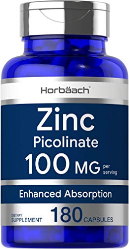 Zinc Picolinate 100mg | 180 Capsules | High Potency | Non-GMO, Gluten Free | Zinc Supplement | by Horbaach