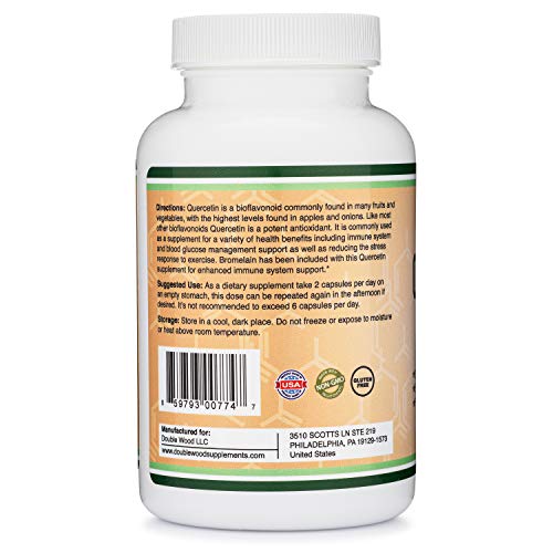 Quercetin with Bromelain - 120 Count (1,200mg Servings) Immune Health Capsules - Aids in Supporting Healthy Immune Functions in Men and Women (Vegan Safe, Made in USA) by Double Wood Supplements