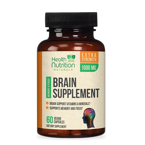 Brain Support Supplement Extra Strength Nootropics 1000mg - Made in USA - Natural Support for Memory, Focus, Concentration, and Clarity with Bacopa Monnieri for Men and Women - 60 Capsules