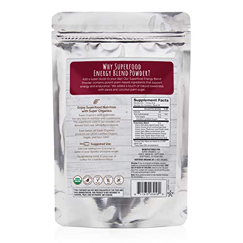 Super Organics Superfood Energy Blend | Beet, Cacao, Apple, Maca, Ginger & More | Organic Superfood Powder | Raw Superfoods | Whole Food Supplement – Vegan, Gluten-Free & Non-GMO, 8 oz