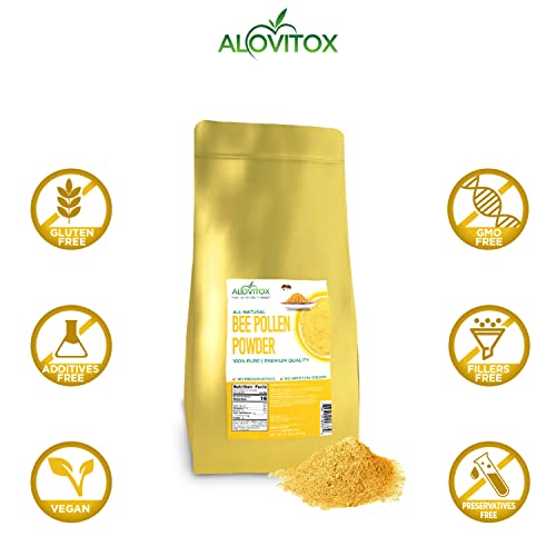 ALOVITOX Bee Pollen Powder | 100% Pure, Natural Raw Bee Pollen - Antioxidants, Proteins, Vitamins B6, B12, C and A, Amino Acids and More (Bee Pollen Powder, 5 LB)