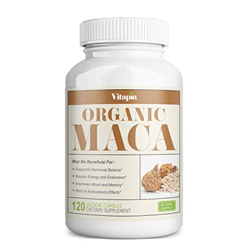 Vitapia Organic Maca Supplement 1000mg - 120 Veggie Capsules - Vegan and Non-GMO - Organic Peruvian Maca Powder - Boosts Energy, Performance, Mood Support