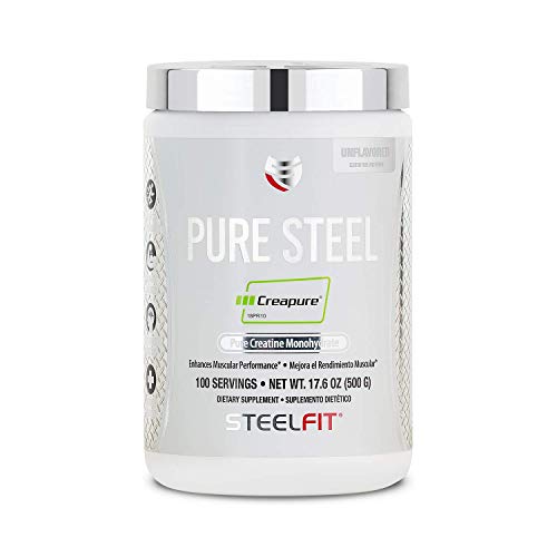 SteelFit Pure Steel Creapure® - Pure German Creatine Monohydrate - Elevate Performance - Enhance Strength - Unflavored - Gluten Free - Vegan - 100 Servings, 500 Grams