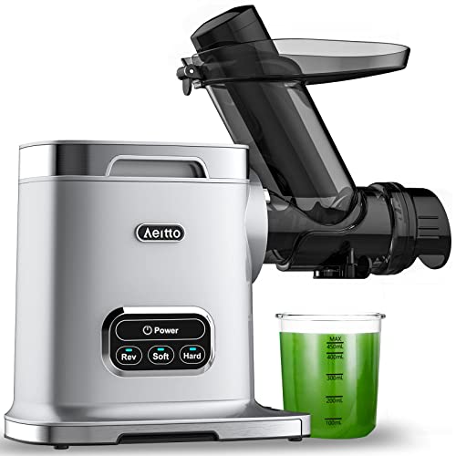 Slow Juicer,Aeitto Cold Press Juicer,Wide 3 Inch Chute Masticating Juicer,Juicer Extractor Machines with 2-Speed Modes & Reverse Function,Juicer for Vegetable and Fruit,Easy to Clean with Brush