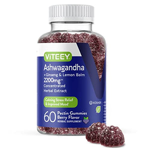 Ashwagandha Gummies Extra Strength 2200mg Plus Ginseng & Lemon Balm | Helps with Sleep Aid, Stress Relief, Relaxed Mood, Anti Anxiety, Restore, Unwind, Chewable Ashwa Gummy Chews [60 Count 1 Pack]