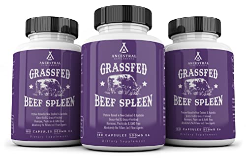 Ancestral Supplements Grass Fed Beef Spleen (Desiccated) — Immune, Allergy, Iron (5 X's More Heme Iron Than Liver)