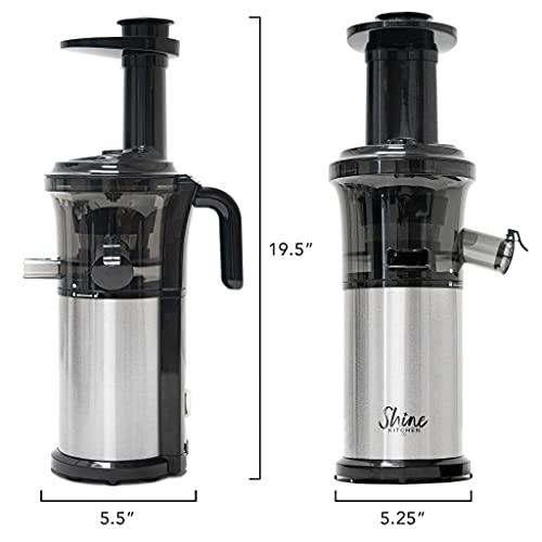 Shine Kitchen Co. by Tribest SJV-107-A Slow Juicer, 5.5 x 5.2 x 19.5, Silver, Black