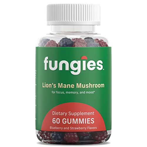 Lion's Mane Mushroom Gummies by Fungies - Brain Boosting Gummies w/ 500mg Lion's Mane – Promotes Focus, Memory, and Mood - 60 Count (Natural Berry Flavor, Gelatin-Free, Gluten-Free, Non-GMO, Vegan)