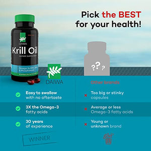 Daiwa Krill Oil 1000mg - EPA DHA Omega 3 6 9 Supplement with Astaxanthin for Joint, Brain and Heart Health - Made from Antarctic Krill Oil
