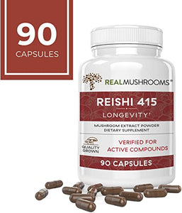 Real Mushrooms Reishi Mushroom Capsules for Longevity (90ct) Vegan, Non-GMO Reishi Extract, Reishi Mushroom Supplement for Relaxation, Better Sleep, Overall Wellness, Also Safe for Pets