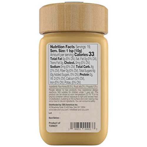 BEE and You Royal Jelly+Propolis+Raw Honey - No Additives/Flavors/Preservatives Added – 6.7 oz - Immune Support