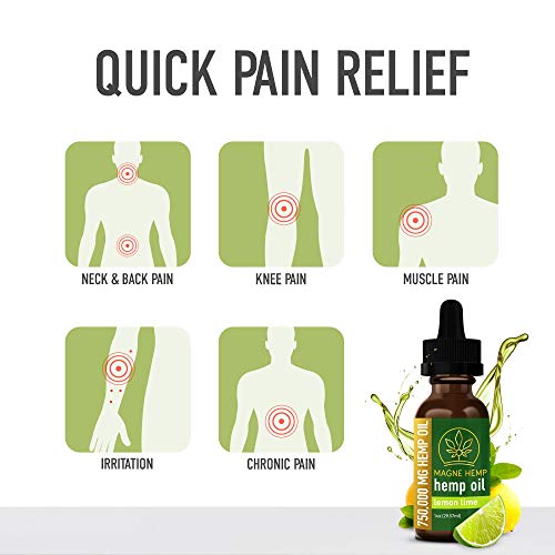 MAGNEHEMP - 750,000MG Lemon Lime Flavored Hemp Oil Extract for Pain & Stress, Hemp Oil Drops for Better Sleep