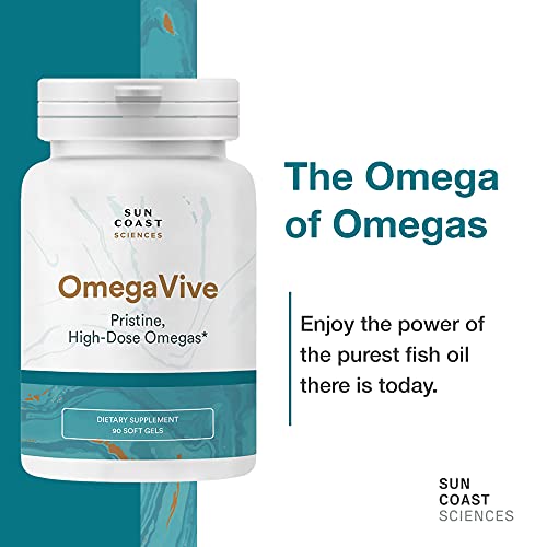 Sun Coast Sciences OmegaVive - Pure Fish Oil with Omega 3 EPA and DHA - 90 Vegetarian Softgels - Supports Skin Health and Overall Wellness and Vitality - Lemon Lime Flavor - Made in USA