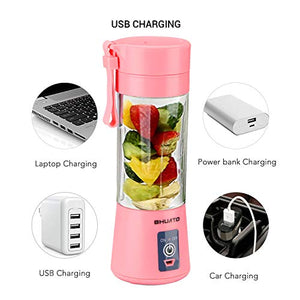 [Upgraded Version] USB Juicer Cup by BHUATO, Portable Juice Blender, Household Fruit Mixer - Six Blades in 3D, 380ml Fruit Mixing Machine for Superb Mixing (Pink)…