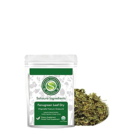 Soliaura Dried Fenugreek Leaves Kasoori Methi Trigonella Foenum Graecum 126g 4.5oz Homemade Indian Cuisine Organically Grown 100% Pure & Natural Vegan & Non GMO