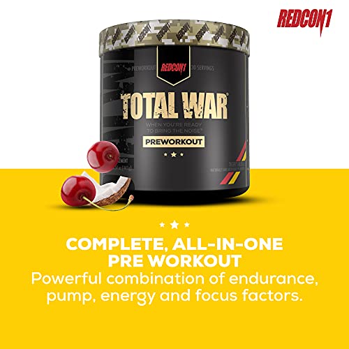 Redcon1 Total War PreWorkout - 30 Servings, Boost Energy, Increase Endurance and Focus, Beta-Alanine, 350mg Caffeine, Citrulline Malate, Nitric Oxide Booster - Keto Friendly (Tigers Blood)