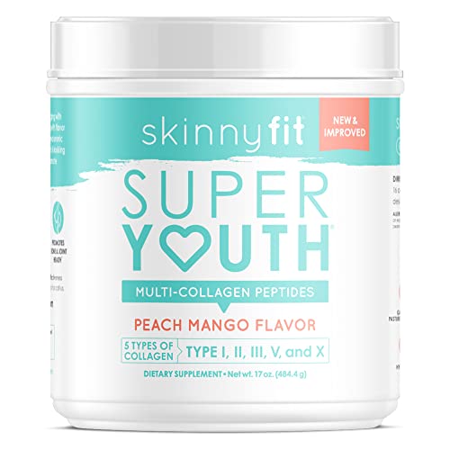 SkinnyFit Super Youth Multi-Collagen Peptides Plus Apple Cider Vinegar, Hyaluronic Acid, & Vitamin C Peach Mango Flavor, Hair, Skin, Nail & Joint Support, Immunity, Healthy Metabolism, 28 Servings
