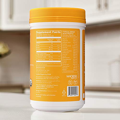 Vital Proteins Organic, Free-Range Chicken Bone Broth Collagen Powder Supplement with Hyaluronic Acid, MSG Free, Gluten and Dairy Free - 10oz