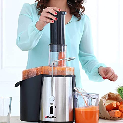 Mueller Juicer Ultra Power, Easy Clean Extractor Press Centrifugal Juicing Machine, Wide 3" Feed Chute for Whole Fruit Vegetable, Anti-drip, High Quality, Large, Silver