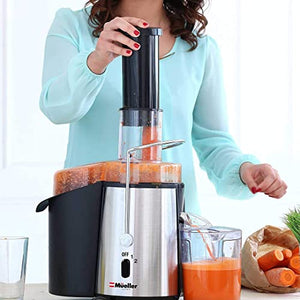 Mueller Juicer Ultra Power, Easy Clean Extractor Press Centrifugal Juicing Machine, Wide 3" Feed Chute for Whole Fruit Vegetable, Anti-drip, High Quality, Large, Silver