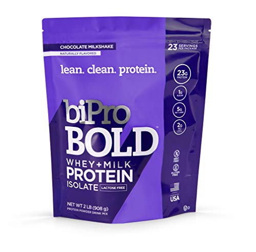 BiPro Bold Milk & Whey Protein Powder Isolate for Every Lifestyle, Chocolate Milkshake, 2 Pounds - No Added Sugar, Suitable for Lactose Intolerance, Gluten Free, Contains Prebiotic Fiber