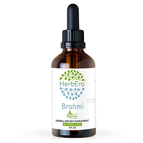 Brahmi B120 Alcohol-Free Herbal Extract Tincture, Organic Brahmi (Bacopa Monnieri) Dried Herb (4 fl oz)