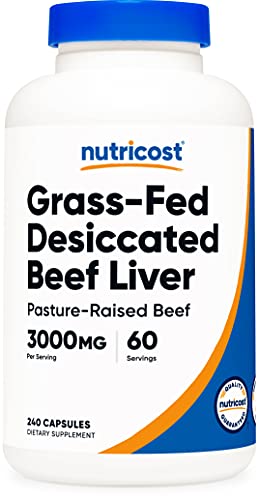 Nutricost Grass Fed Desiccated Beef Liver Capsules 240 Capsules, 3000mg (750mg Per Cap) - No Hormones, Non-GMO, Gluten Free, Pasture-Raised, Free Range Beef