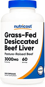Nutricost Grass Fed Desiccated Beef Liver Capsules 240 Capsules, 3000mg (750mg Per Cap) - No Hormones, Non-GMO, Gluten Free, Pasture-Raised, Free Range Beef
