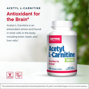 Jarrow Formulas Acetyl L-Carnitine 500 mg - 60 Veggie Caps, Pack of 2 - Antioxidant Protection for The Brain - Supports Energy Production & Metabolism - Up to 120 Servings