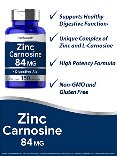 Zinc Carnosine Supplement | 84mg per Capsule | 150 Count | Non-GMO & Gluten Free | by Horbaach