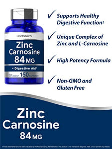 Zinc Carnosine Supplement | 84mg per Capsule | 150 Count | Non-GMO & Gluten Free | by Horbaach