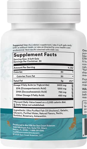 Sun Coast Sciences OmegaVive - Pure Fish Oil with Omega 3 EPA and DHA - 90 Vegetarian Softgels - Supports Skin Health and Overall Wellness and Vitality - Lemon Lime Flavor - Made in USA