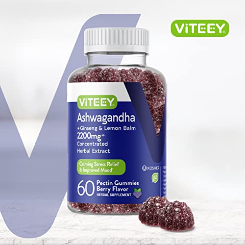 Ashwagandha Gummies Extra Strength 2200mg Plus Ginseng & Lemon Balm | Helps with Sleep Aid, Stress Relief, Relaxed Mood, Anti Anxiety, Restore, Unwind, Chewable Ashwa Gummy Chews [60 Count 1 Pack]