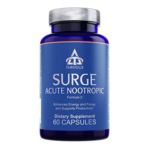 Thrivous Surge - 100mg Caffeine Pills with 200mg L-Theanine and Ginseng - Caffeine Anhydrous with Zero Sugar - 60 Capsules - Jitter-Free Focused Energy - Natural Nootropic Supplement
