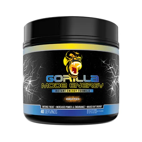 Gorilla Mode Stim Energy Pre-Workout Formula - Intense Focus & Clean Mental Energy/L-Tyrosine, Kanna, Caffeine, N-Phenethyl Dimethylamine Citrate, Huperzine A / 144 Grams (Mango Peach)