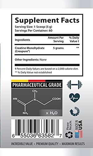 Post Workout for Men - German CREATINE Powder - MICRONIZED CREATINE MONOHYDRATE CREAPURE 300G 60 Servings - Endurance Booster - 1 CAN