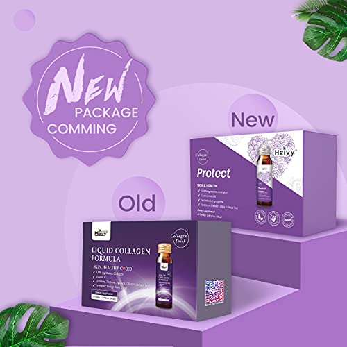 Heivy Liquid Collagen Supplement, Collagen Drink, Collagen Peptides, Skin & Health Collagen, Hydrolyzed Collagen, with CoQ10, 1.69 fl.oz./Bottle. (1 Box,10 Bottlels)