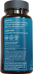 Krill Oil Supplement 1250mg - Antarctic Krill Oil Omega 3 Providing Astaxanthin, DHA and EPA, Joint Support and Brain Supplement with No Fishy Aftertaste (60 Capsules)