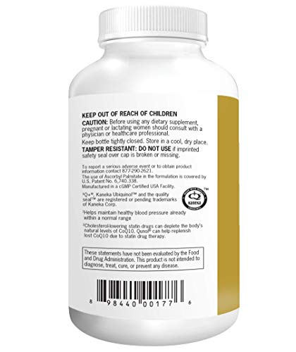 Qunol 100mg Ubiquinol, Powerful Antioxidant for Heart & Vascular Health, Essential for Energy Production, Natural Supplement Active Form of Coq10, 120 Count