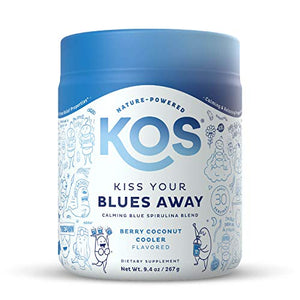 KOS Calming Blue Spirulina Blend with Ashwagandha Powder, Lemon Balm, Reishi Mushroom - Berry Coconut Cooler Flavor, 30 Servings