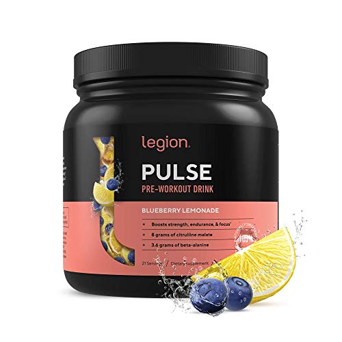 Legion Pulse Pre Workout Supplement - Natural Nitric Oxide Preworkout Drink to Boost Energy, Creatine Free, Naturally Sweetened, Beta Alanine, Citrulline, Alpha GPC (Blueberry Lemonade) 21 Servings