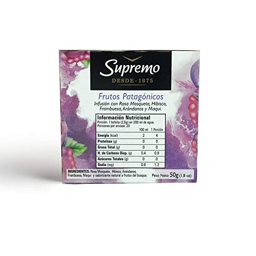 Supremo Patagonian Fruits Tea Bags – 6 Boxes of 20-Pack Natural Herbal Tea Infusion with Rosehip, Hibiscus, Raspberry, Blueberries, Maqui – Intense and Delicious Flavor – Ideal Selection for Breakfast