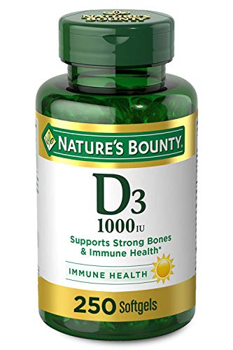 Vitamin D3 by Nature’s Bounty for immune support. Vitamin D3 provides immune support and promotes healthy bones. 1000IU, 250 Softgels