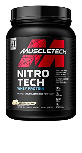 Whey Protein Powder | MuscleTech Nitro-Tech Whey Protein | Whey Isolate & Peptides Protein Powder | Muscle Builder for Men & Women | Lean Protein Powder for Muscle Gain | Vanilla, 1.5 lb (15 Servings)