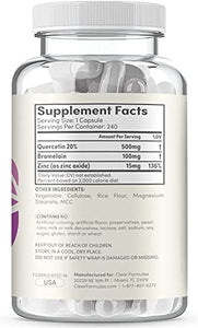 Clear Formulas Quercetin 500mg (2 Pack) with Bromelain and Zinc Supplement - 240 Capsules - Quercetin Dihydrate to Support Immune Health and Cardiovascular
