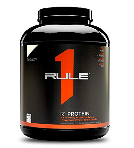 Rule One Proteins, R1 Protein - Vanilla Crème, 25g Fast-Acting, Super-Pure 100% Isolate and Hydrolysate Protein Powder with 6g BCAAs for Muscle Growth and Recovery, 5 Pounds, 76 Servings