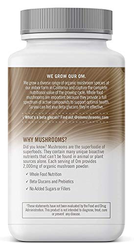 Om Mushroom Superfood Turkey Tail Mushroom Capsules Superfood Supplement, 90 Count, 30 Days, Immune Support, Polysacchrides, Beta-Glucans, Gut Health & Holistic Defense Mushroom Supplement