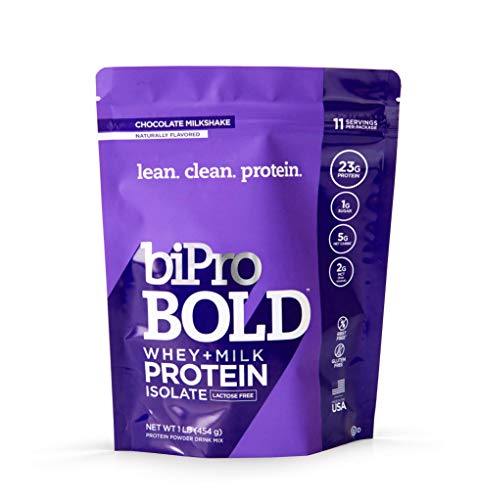 BiPro Bold Milk & Whey Protein Powder Isolate for Every Lifestyle, Chocolate Milkshake, 1 Pound - No Added Sugar, Suitable for Lactose Intolerance, Gluten Free, Contains Prebiotic Fiber