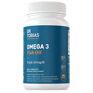 Dr. Tobias Omega 3 Fish Oil – Triple Strength Dietary Nutritional Supplement – Helps Support Brain & Heart Health, Includes EPA & DHA – 2000 mg per Serving, 60 Soft Gel Capsules