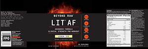 Beyond Raw LIT AF | Advanced Formula Clinical Strength Pre-Workout Powder | Contains Caffeine, L-Citruline, and Nitrosigine | Lemon Ice | 20 Servings